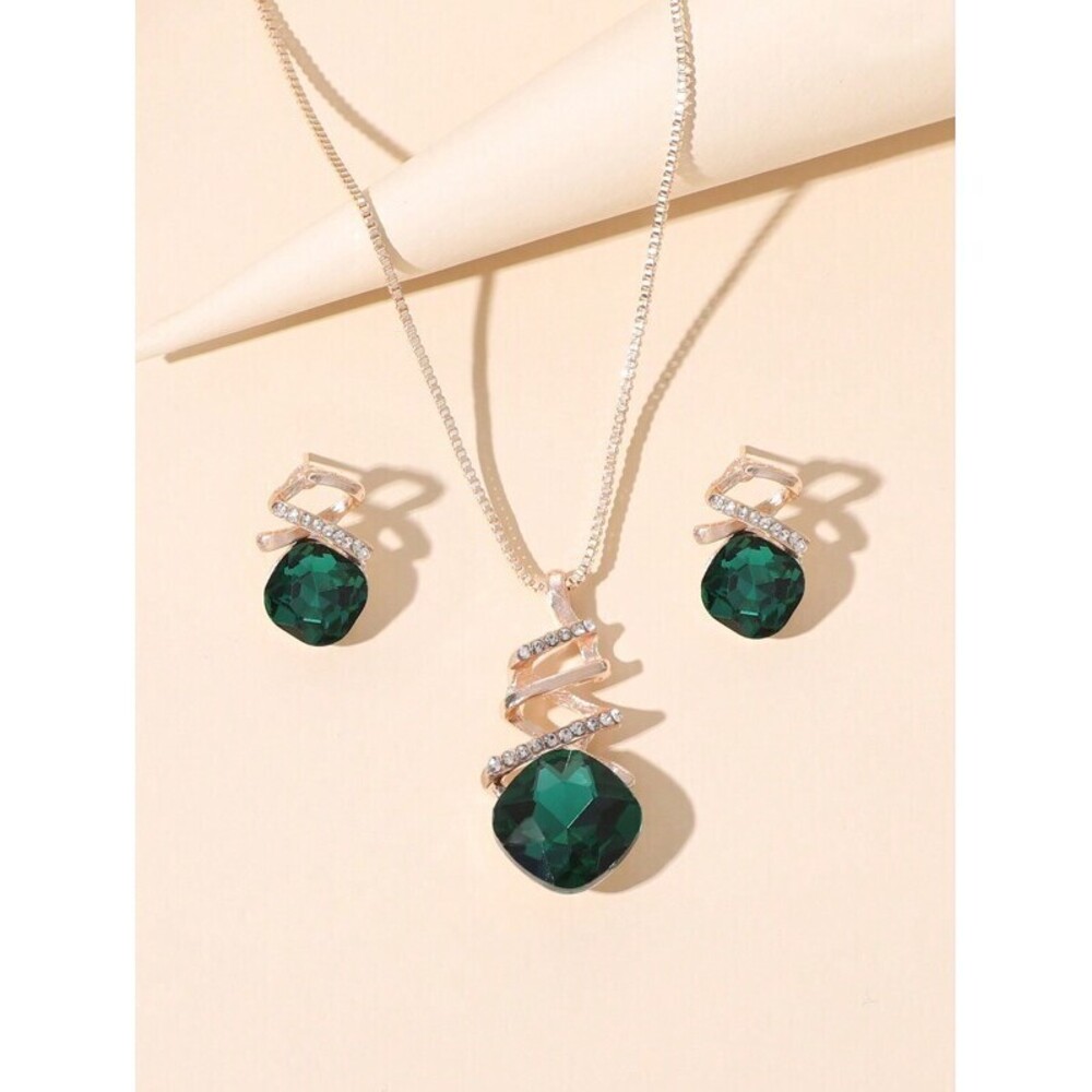 Fashion Geometric Crystal Necklace And 1 Pair Earrings, Je Gift Minimalist